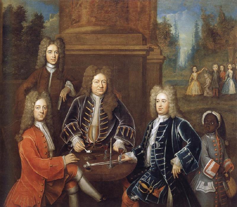 unknow artist Elibu Yale the 2nd Duke of Devonshire,Lord James Cavendish,Mr Tunstal and a Page China oil painting art